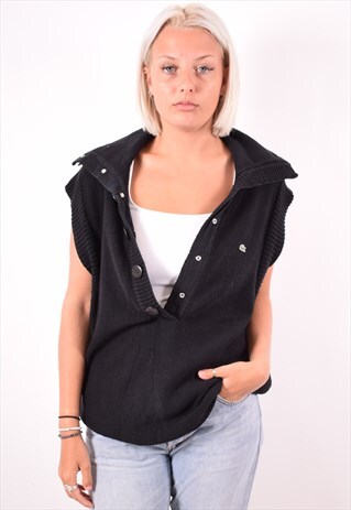 LACOSTE WOMENS VINTAGE SLEEVELESS JUMPER SWEATER LARGE BLACK