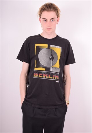 PUMA MENS VINTAGE T-SHIRT TOP LARGE BLACK 90'S