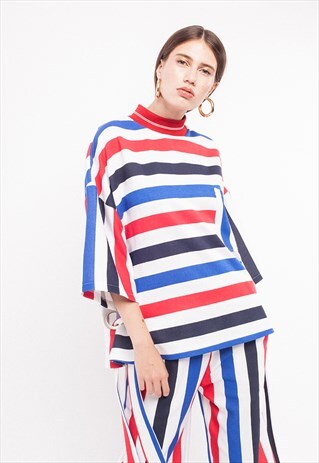 STRIPED MULTICOLORED SHORT-SLEEVED BLOUSE