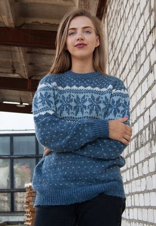 VINTAGE RETRO BLUE OVERSIZED WINTER CHRISTMAS JUMPER