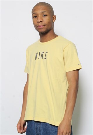 VINTAGE NIKE BIG LOGO SPELL OUT T-SHIRT YELLOW