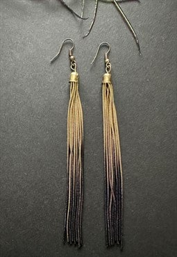 70's Vintage Earrings Ladies Metal Long Chain Black Gold