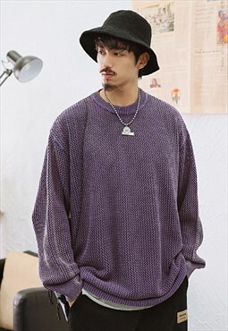 Transparent mesh top premium see through knit jumper purple