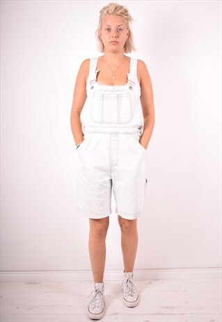 WOMENS VINTAGE DENIM DUNGAREES SHORT LARGE BLUE 90S