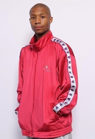 VINTAGE CHAMPION TAPE LOGO TRACK JACKET RED