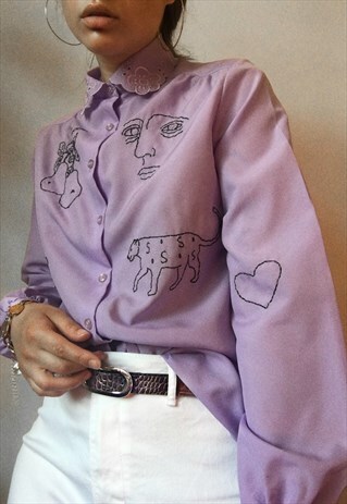HAND EMBROIDERED LILAC SHIRT