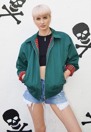 GREEN HARRINGTON JACKET WITH TARTAN
