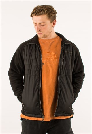 VINTAGE BLACK CHAMPION PADDED FULL ZIP FLEECE