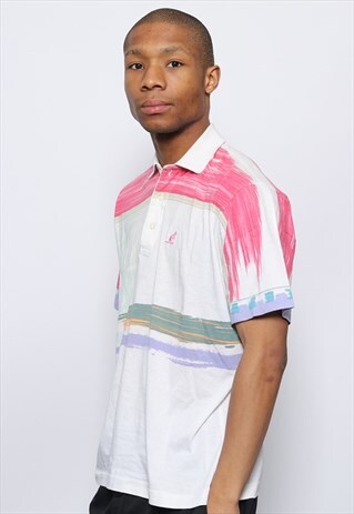 VINTAGE AUSTRALIAN LOGO POLO SHIRT WHITE AND PINK