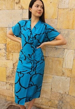 Long Blue Dress with Short Sleeves