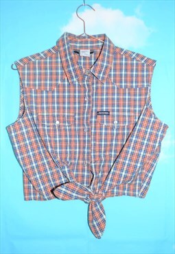 Vintage 90's Checked Tie-Front Sleeveless Shirt