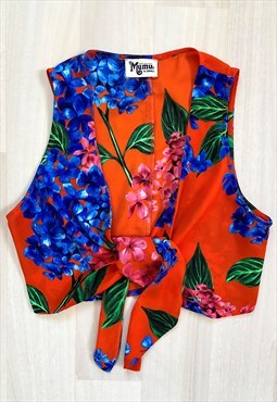 Y2K Floral Print Tie Front Top