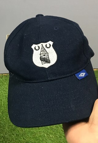 VINTAGE EVERTON FOOTBALL BASEBALL CAP HAT IN NAVY BLUE WITH