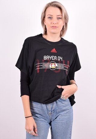 ADIDAS WOMENS VINTAGE T-SHIRT TOP MEDIUM BLACK 90'S