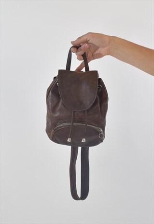 VINTAGE 90S BROWN LEATHER BACKPACK RUCKSACK
