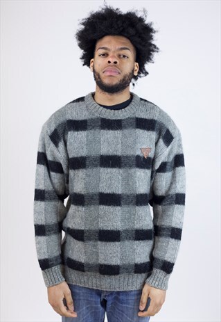 VINTAGE 90S BLACK AND GREY KNIT JUMPER