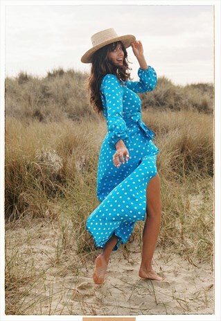 KALANI WRAP DRESS BLUE