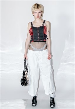 Vintage Y2K cropped wide cargo trousers in cotton white