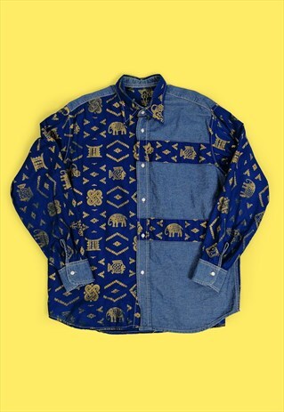 VINTAGE 80'S 90'S UNISEX OVERSIZED BLUE GOLD DENIM SHIRT