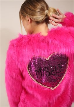 Fuchsia Hot Pink Faux Fur Sequin Myself Jacket