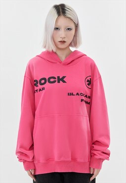 Tie-dye hoodie rock star pullover slogan jumper in acid pink