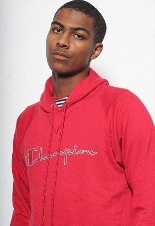 VINTAGE CHAMPION BIG SPELL OUT LOGO HOODIE RED
