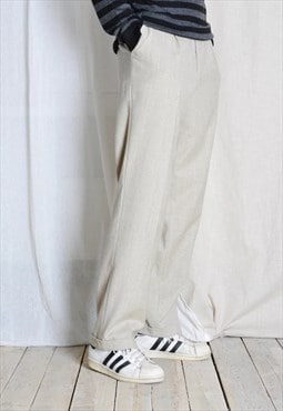 Vintage 90s Beige Minimalist Wool Blend Pleated Mens Pants