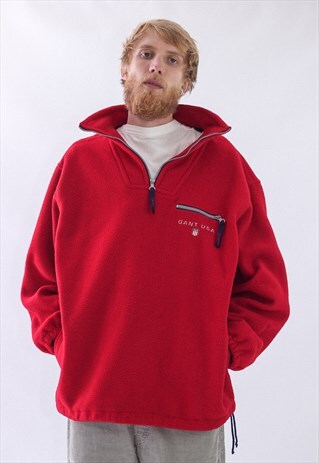 VINTAGE MENS GANT HALF ZIP PULLOVER FLEECE JACKET