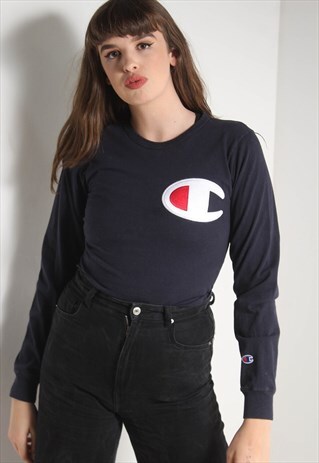 VINTAGE CHAMPION LONG SLEEVE T-SHIRT BLUE