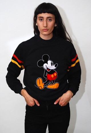 MICKEY MOUSE SWEATSHIRT (M) VINTAGE 80S BLACK DISNEY JUMPER