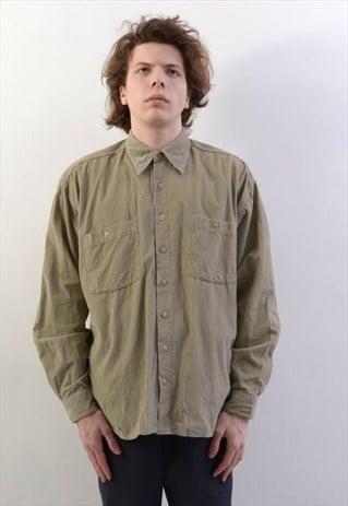 GLOBE TROTTER VINTAGE MEN'S L CASUAL SHIRT CORDUROY BEIGE CO