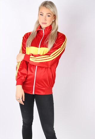 red and yellow adidas tracksuit