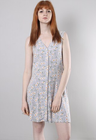 VINTAGE 90S FLORAL PATTERNED TIE BACK BUTTON DRESS
