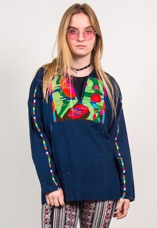 VINTAGE 90'S MULTICOLOUR FESTIVAL TOP FLORAL EMBROIDERED
