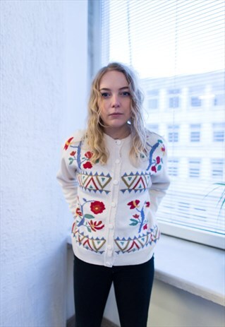 VINTAGE 80'S CREAM COTTON CARDIGAN