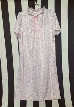 Vintage 80s white night dress with pink flowers, UK14/16