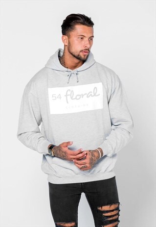LARGE RECTANGLE LOGO PULLOVER HOODY - HEATHER GREY