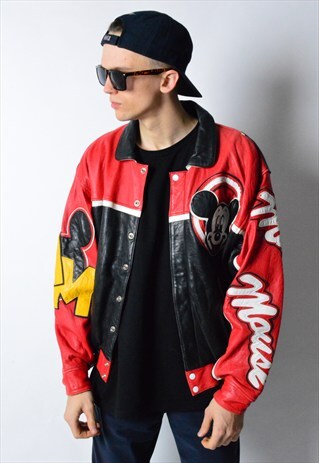 VINTAGE 90S COLOURFUL MICKEY LEATHER JACKET