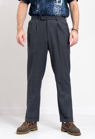 Pleated tailored pants pleated Vintage wool gray formal 