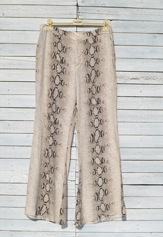 VINTAGE SNAKE PRINTED WIDE LEG FLARED BOOTCUT PANTS.