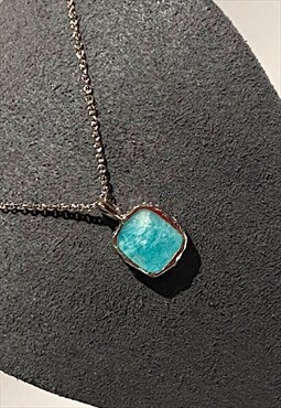 Natural Amazonite Blue Pendant on Sterling Silver Necklace 