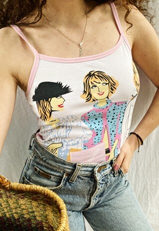 VINTAGE Y2K 00S SEXY NOVELTY PRINT CAMI COTTON BLOUSE TOP