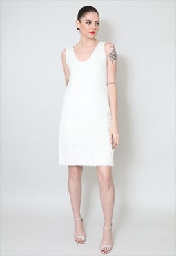 80's Vintage White Sequin Beaded Flapper Style Dress