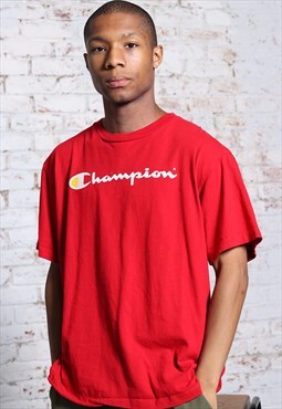 Vintage Champion Big Print Logo T-Shirt Red