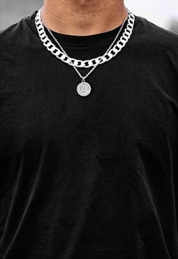 Saint Christopher Pendant 10mm Layer Necklace Chain - Silver