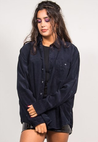 VINTAGE 90'S NAVY BLUE CORD LONG SLEEVE SHIRT