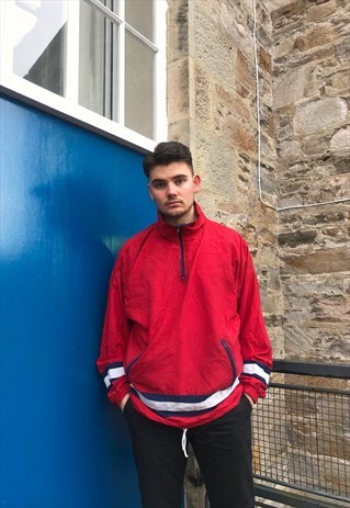 VINTAGE UNISEX WINDBREAKER 1/4 ZIP SHELL JACKET / PULLOVER
