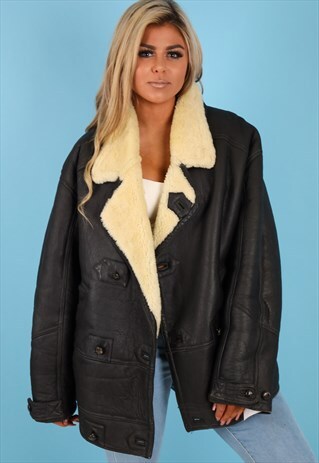 VINTAGE SHERPA SHEARLING JACKET IN BLACK NJ526