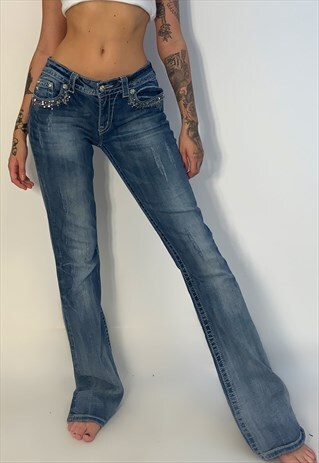 EARLY 2000'S LOW WAISTED FLARE JEANS WITH RHINESTONE DETAIL