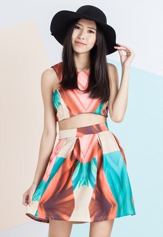 TRIBAL-INSPIRED CROP TOP AND SKATER SKIRT CO-ORD TWIN SET